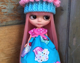 Crochet Cupcake Hat Beanie Helmet for Blythe Doll