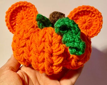 Crochet Decorative Halloween Mouse Pumpkin Shelf Sitter or for Tiered Tray