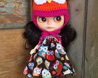 Crochet Woodland Owl Beanie Hat Casco para Blythe Doll