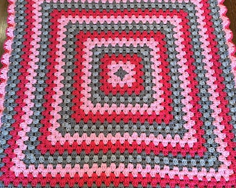 34x34 Baby Size Handmade Crocheted Afghan - Medium Weight Blanket - Old World Dutch Traditional Handiwork - Granny Squares - FREE SHIP