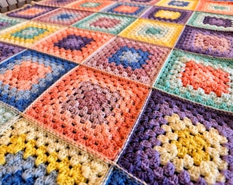 37x57 Handmade Crocheted Afghan - Medium Weight Blanket - Old World Dutch Traditional Handiwork - Pastel Granny Squares - FREE SHIP