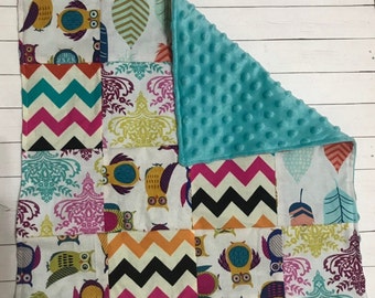 Groovy Fairy Forest Animal Owl Patchwork Quilt Fairy Forest Owl Quilt for Baby Crib 42 x 58