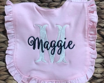 Personalized Baby Bibs-Monogram Baby Bibs-Pink Baby Bib-Embroidery Baby Bib-Baby Bib-Bibs-Baby Bibs