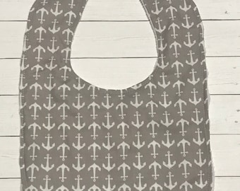 Gray Anchor Baby Bib: Personalized Nautical Minky Bib