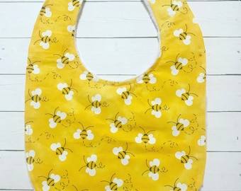 Bumble Bee Baby Bib: Yellow Cotton Print, Minky Back - Personalized