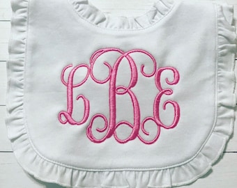 Monogrammed Baby Bib-Personalized Baby Bib-Baby Bib White Baby Bib-White Ruffle Bib-Personalized bib