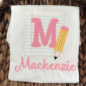 Back to School Shirt- Monogram Girls Back to School Shirt- Girls Shirts- Pencil and Paper Shirt- Back to School Top- Personalized Shirts