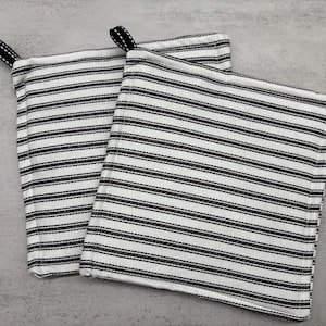Farmhouse Potholder Set: Black & White Stripe Kitchen Hot Pads