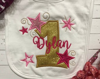 1st birthday bib-Twinkle Twinkle Little Star Bib- First Birthday Bib-Smash Cake Bib-Birthday Bibs- Girls Birthday Bibs-Personalized bibs