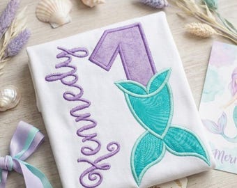 Personalized Mermaid 1st Birthday Shirt, Custom Under the Sea Birthday Girl Outfit, Embroidered Mermaid Tail Apparel, Oneder The Sea Shirt