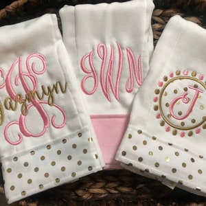 Burp Cloth set for Girls Burp Cloth Set Pink and Gold Burp Cloth Set Monogram Burp Cloth Set Personalized Burp Cloths burp Rags image 3