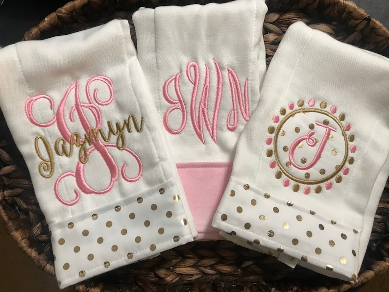 Burp Cloth set for Girls Burp Cloth Set Pink and Gold Burp Cloth Set Monogram Burp Cloth Set Personalized Burp Cloths burp Rags image 3