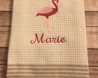 Flamingo Kitchen Towel-Personalized Kitchen Towel-Flamingo Hand Towel-Kitchen Towels-Monogrammed Towels