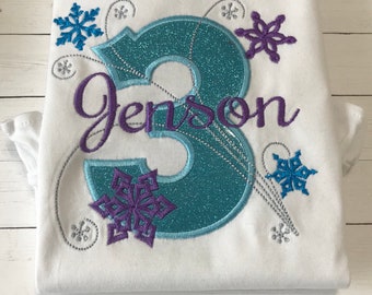 Snowflake 3rd  Birthday Shirt-Snowflake Shirt- Personalized Birthday Shirt- 1-5 Shirt- Toddler Shirts- Applique Shirt- Girls Birthday Shirt