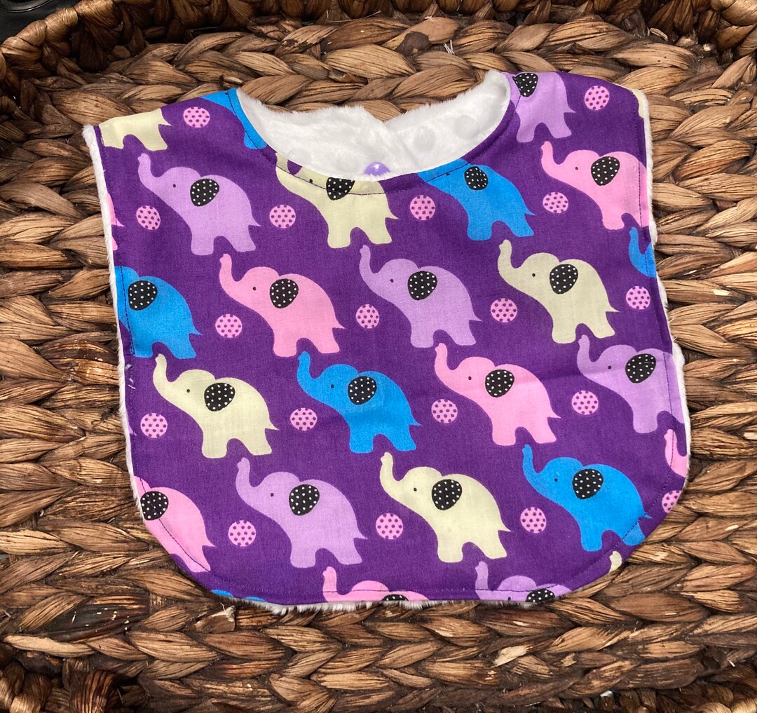 Gray With Green Piping and Printed Elephant Bib For Babies