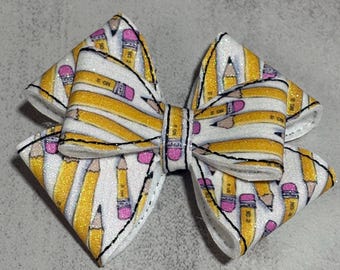 Back to School Pencil Glitter Hair Bow - Girls Hair Accessory