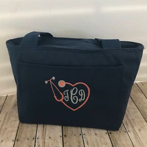 Personalized Embroidered Lunch Box: Nurse Gift, Monogrammed Cooler Tote