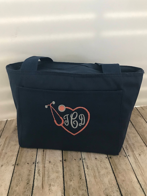 Personalized Embroidered Lunch Box: Nurse Gift, Monogrammed Cooler Tote
