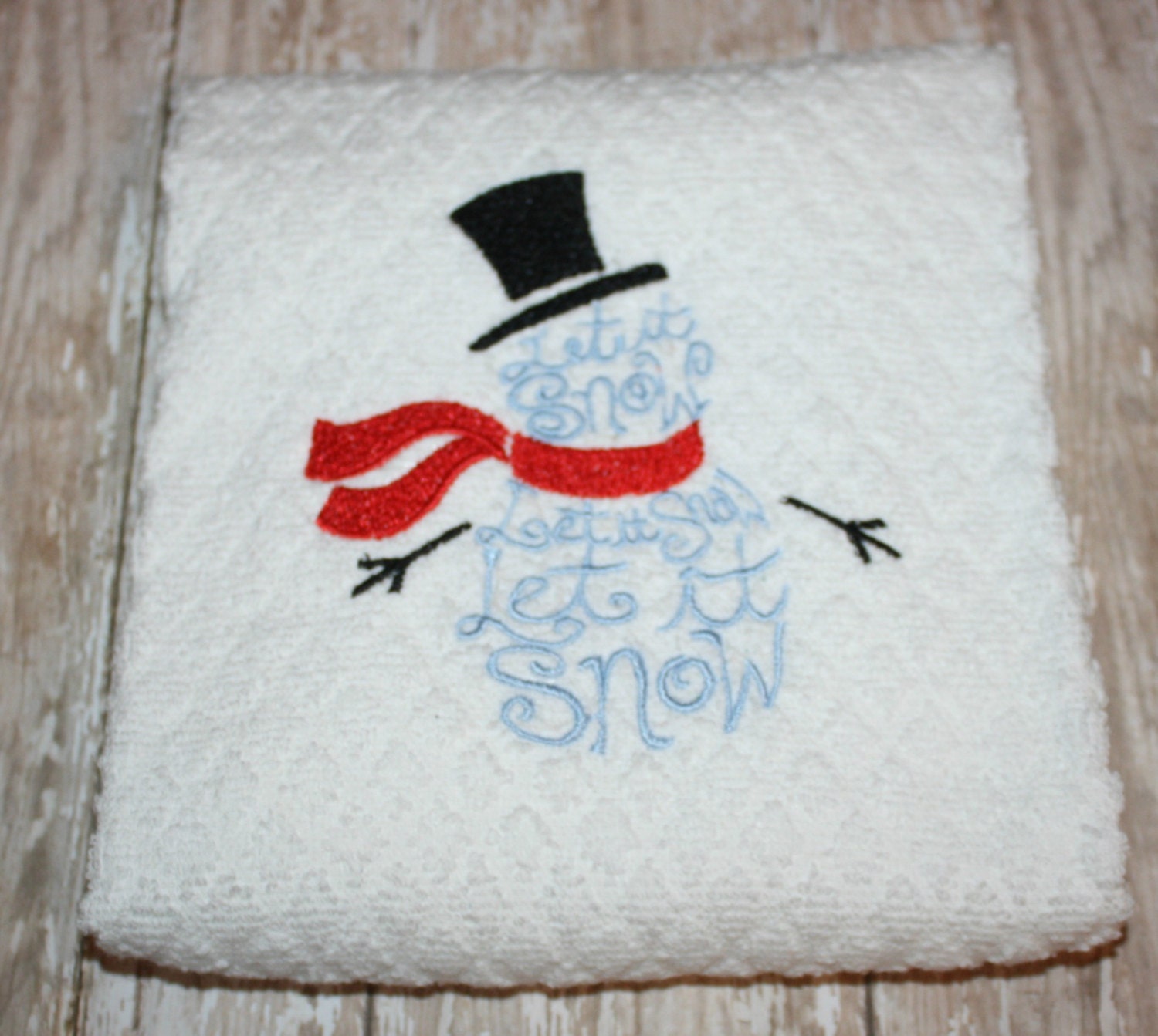 Embroidered Kitchen Bar Mop Hand Towel and Dish Cloth SNOWMAN Face H1550