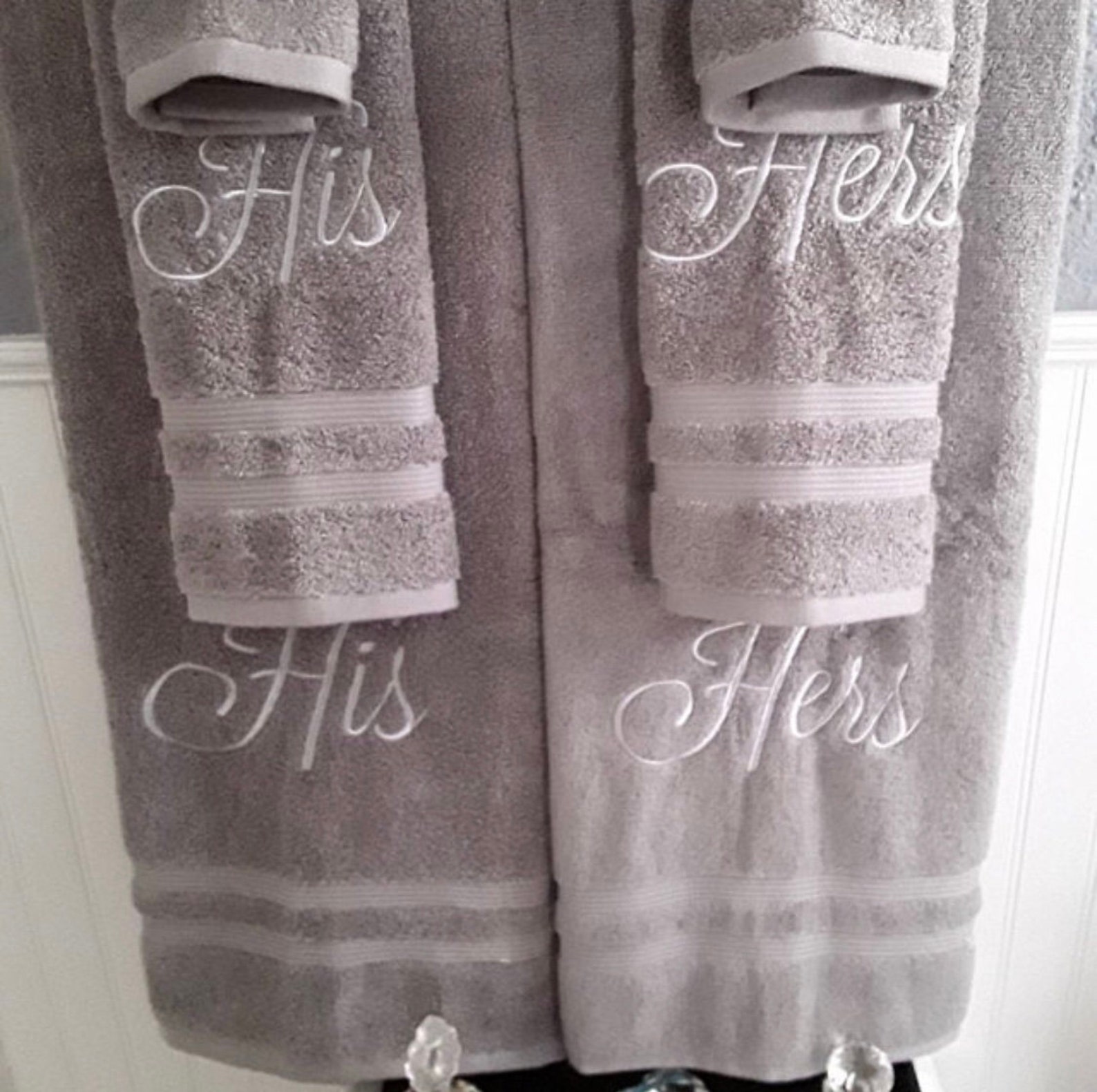 His and Hers Bath and Hand Towel Set Gray Bath and Hand Towel Etsy