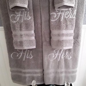 His and Hers Bath and Hand Towel Set- Gray Bath and Hand Towel Set- Personalized Hand Towels- Mr and Mrs Bath and Hand Towel Set