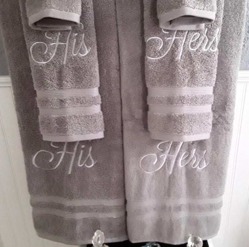 His and Hers Bath and Hand Towel Set Gray Bath and Hand Towel Etsy