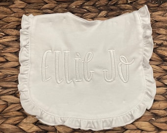 Personalized Baby Bib- Girls White Ruffle Bibs- Baby Girl Bib- Personalized Bibs for Girls- Girl Baby Bib- Bibs