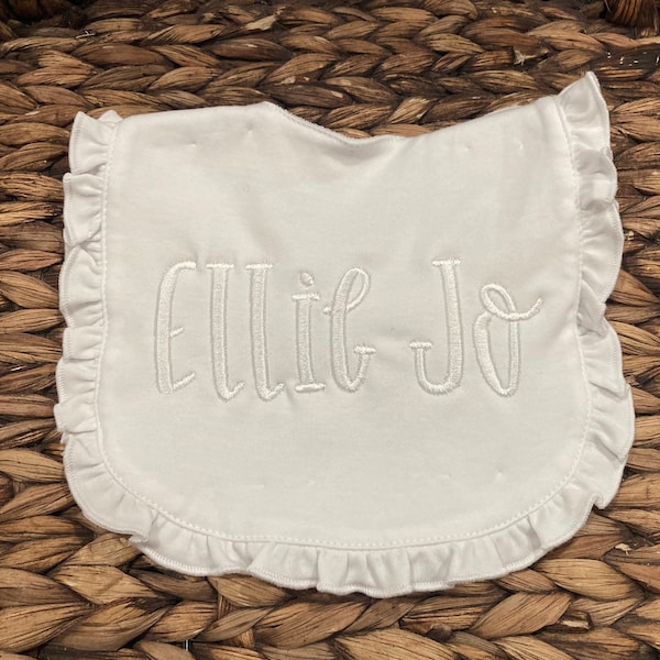 Personalized Baby Bib- Girls White Ruffle Bibs- Baby Girl Bib- Personalized Bibs for Girls- Girl Baby Bib- Bibs