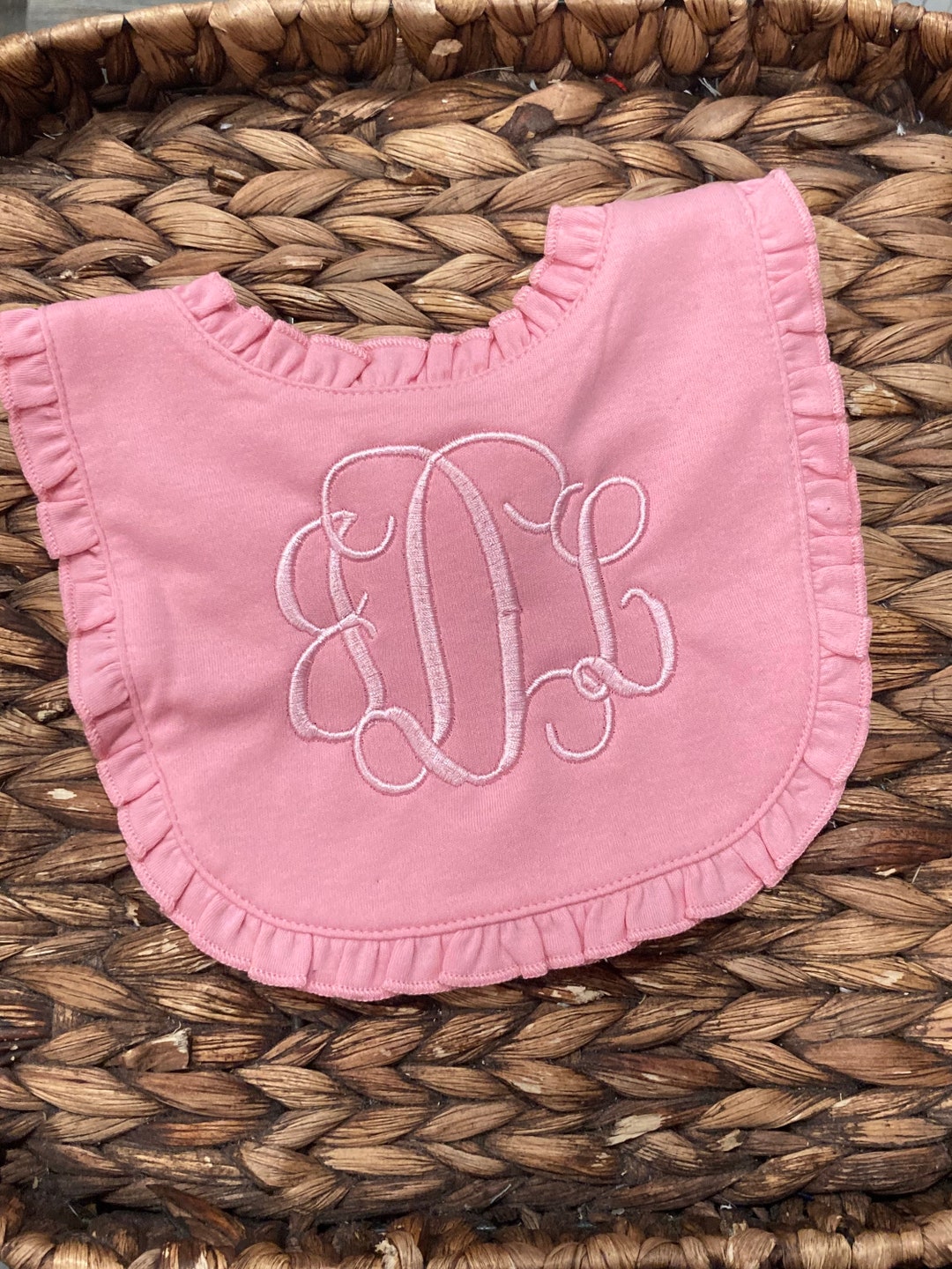 Monogram Baby Bib Pink Ruffle Bib Girls Personalized Bibs Personalized Baby Gifts Baby Girl Bib