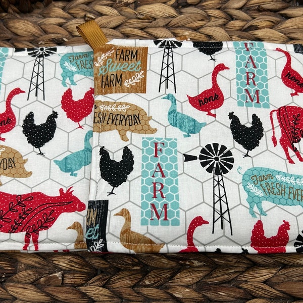 Kitchen Farm Potholder Set- Kitchen Potholders- Cow, Rooster, Duck and Windmill Potholders, Hot Pads, Kitchen Potholder