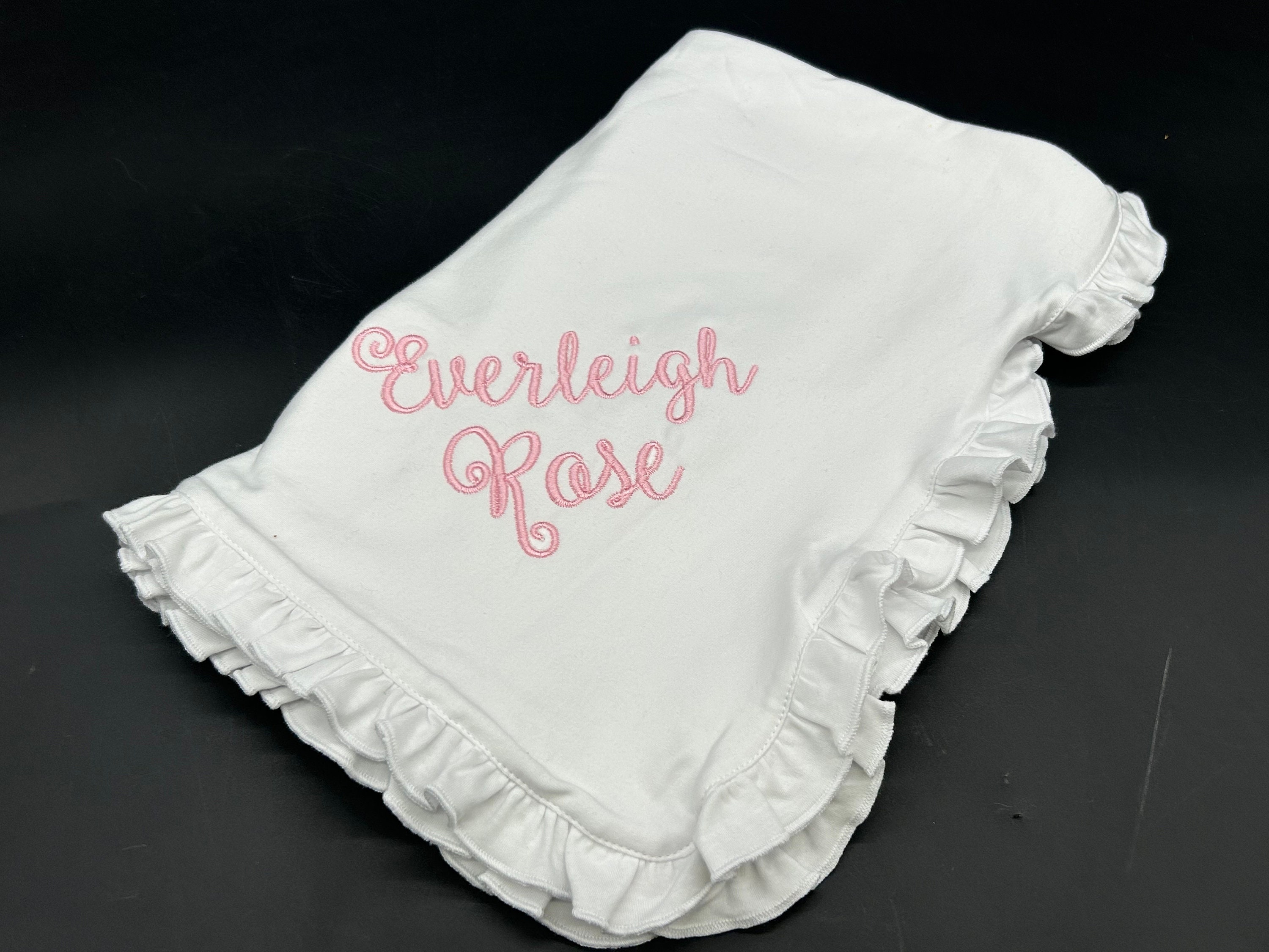 Monogramed Ruffle White Baby Blanket, Personalized Ruffle Blanket- White Ruffle Blanket- Ruffle Baby Blanket- Baby Blankets, Personalized