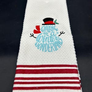 Walking In A Winter Wonderland Snowman Kitchen Towel, Christmas Kitchen Towel, Hand Towel, Gifts, Christmas Gift, Snowman Towel, Embroidery
