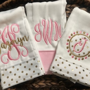 Burp Cloth set for Girls Burp Cloth Set Pink and Gold Burp Cloth Set Monogram Burp Cloth Set Personalized Burp Cloths burp Rags image 1