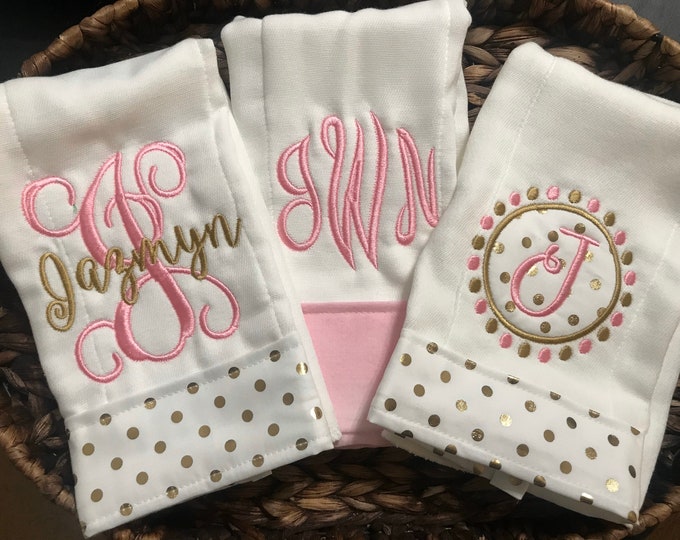 Monogram Name Bib Burp Cloth, Monogrammed Bib Burp Cloth, Baby Gift Set