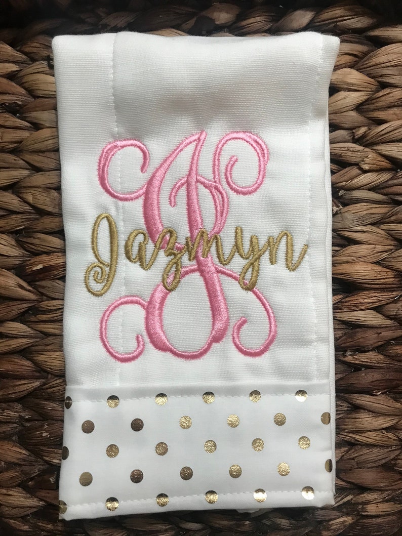 Burp Cloth set for Girls Burp Cloth Set Pink and Gold Burp Cloth Set Monogram Burp Cloth Set Personalized Burp Cloths burp Rags image 2