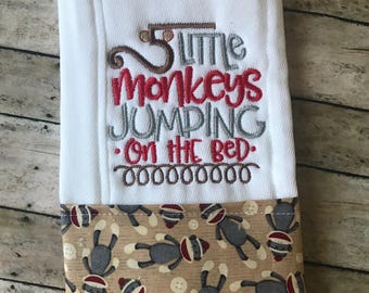 Burp Cloth-Monkey Burp Cloth-Sock Monkey Burp Cloth-Embroidery Burp Cloth-Five Little Monkeys Burp Cloth-Baby Shower Gift