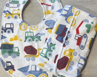 Construction Theme Bib and Burp Set for Baby, Baby Gift, Personalized bibs