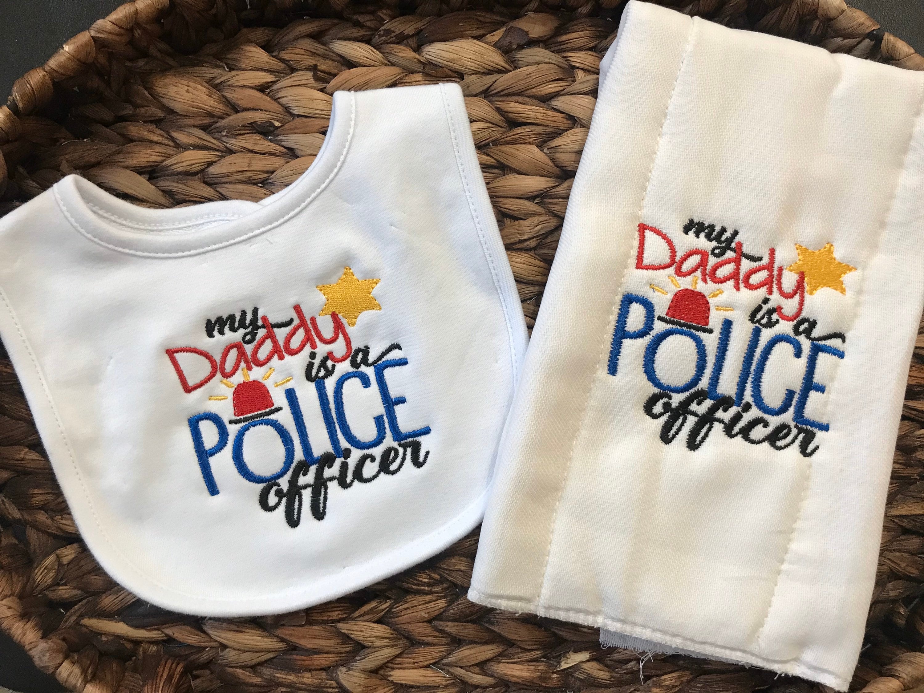 My Daddy's A Police Officer Bib & Burp Set - Baby Bibs Burp Cloth Set - Policeman Cloth