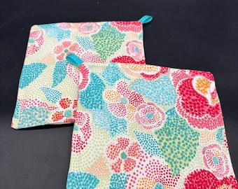 Colorful Cotton Quilted Potholder Set: Heat Resistant Hot Pads