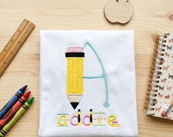 Camiseta de regreso a clases - Camiseta de regreso a clases para niñas con monograma - Camisetas para niñas - Camiseta de lápiz - Top de regreso a clases - Camisetas personalizadas