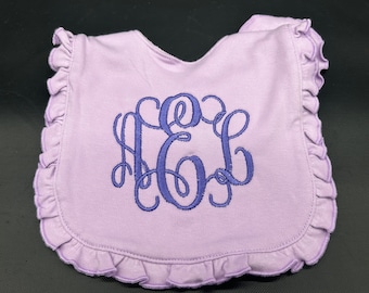 Personalized Purple Ruffle Baby Bib, Monogrammed Baby Bib, Baby Girl Bib, Embroidery, Baby Shower Gift, Gift, Custom, Gift for Mom, Bibs