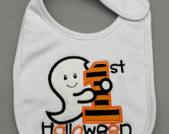Personalized First Halloween Baby Bib: Ghost Applique