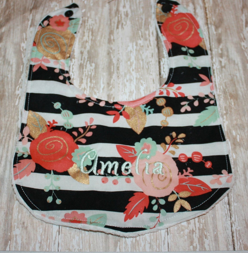 Baby Bib-Floral Baby Bib-Girls Baby Bib-Bibs-Baby Bib Personalized Bibs-Monogram Baby Bib-Minky Baby Bib image 2