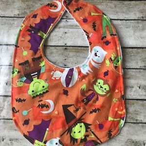 Halloween Print Baby Bib: Cotton Front, Soft White Mink Back