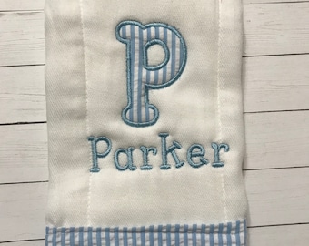 Baby Boy Monogram Burp Cloth-Personalized Burp Cloths-Burp Cloths- Boy Burp Cloth- Initial burp Cloth