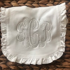 Monogram Baby Bib White Monogram Ruffle Baby bib Baby Bibs Bibs Personalized Baby Bibs-Baby Girl Bib image 1