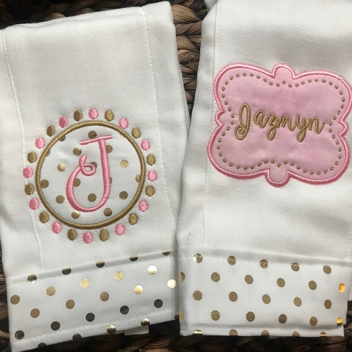 Pink and Gold Burp Cloth Set Personalized Burp Cloth Set Etsy