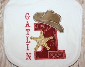 Cowboy 1st Birthday Bib- First Birthday Bib for Boys- Western First Birthday bib- Sheriff First Birthday Bib