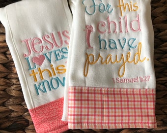 Burp Cloth Set- Jesus Loves Me Burp Cloth Set- For This Child I have Prayed Burp Cloth- Girls Burp Cloth set-Burp Cloths