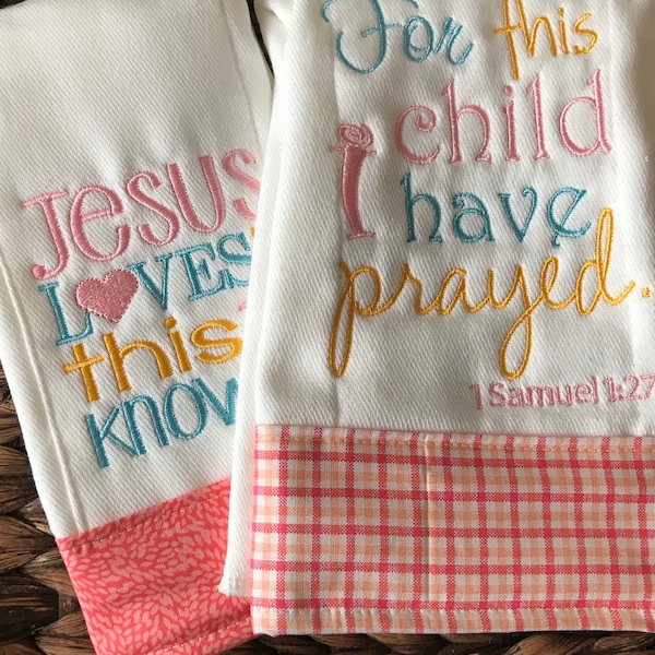 Burp Cloth Set- Jesus Loves Me Burp Cloth Set- For This Child I have Prayed Burp Cloth- Girls Burp Cloth set-Burp Cloths